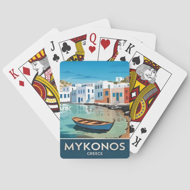 Baraja De Cartas Viajes de época Mykonos Grecia Paisaje costero (Reverso)
