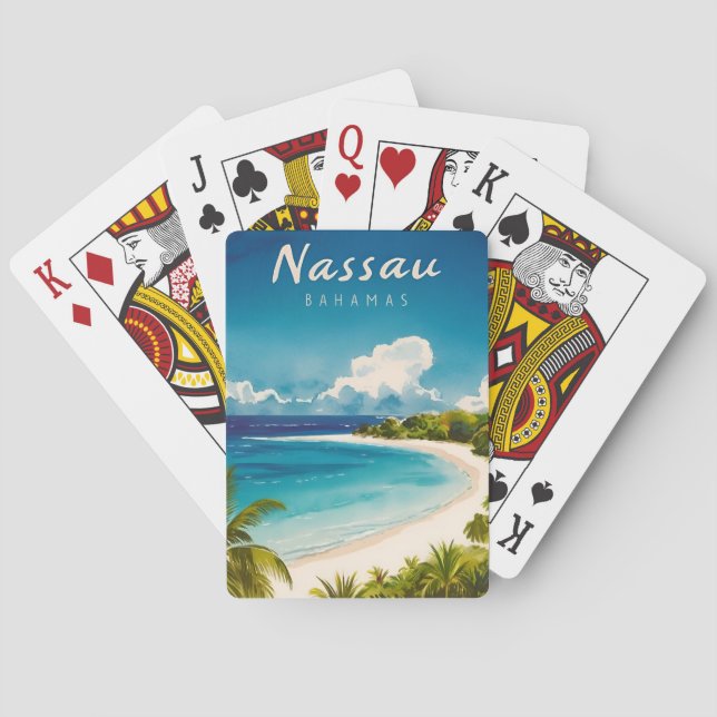 Baraja De Cartas Viajes de época Nassau Bahamas Beach Retro Scenic (Reverso)