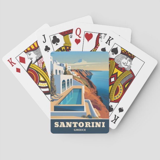 Baraja De Cartas Viajes de época Santorini Grecia Paisaje costero (Reverso)