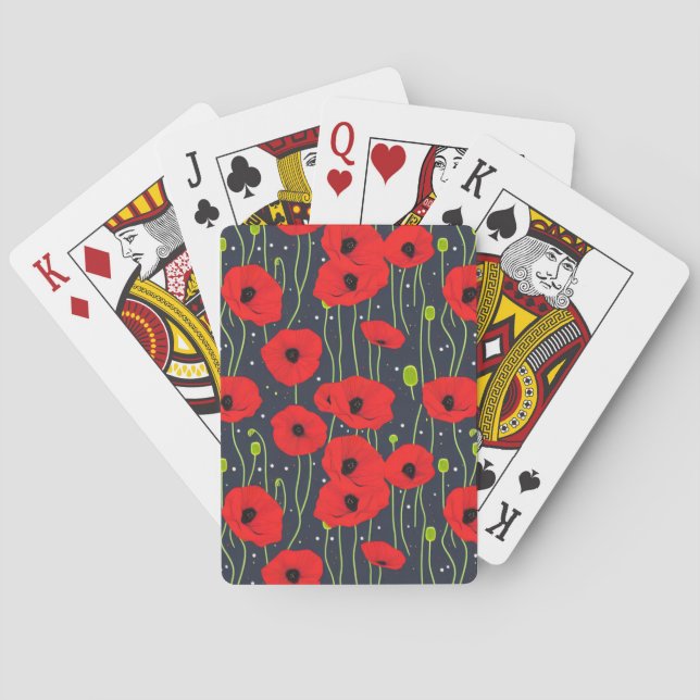 Baraja De Cartas Vibrant Modern Red Poppies Pattern Art (Reverso)