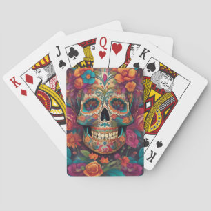 Baraja De Cartas Vibrante celebración mexicana: Arte del cráneo del