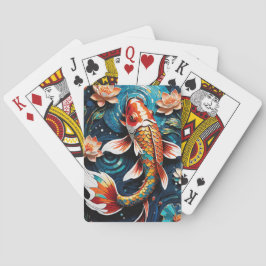 Baraja De Cartas Vibrante Koi y hermosa escena acuática de flores