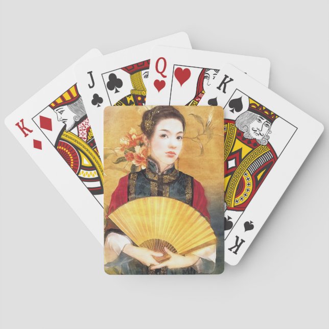 Baraja De Cartas Vibrante retrato de dama china oriental (Reverso)