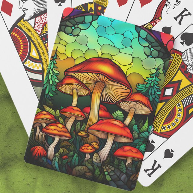 Baraja De Cartas Vidrio emplomado setas rojas Toadstool Fantasía (Stained glass mushrooms playing cards)