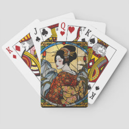 Baraja De Cartas Vidrio Pintado Geisha Oriental  