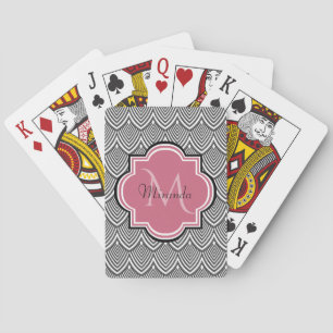 Baraja De Cartas Vieiras negras de moda Monograma rosa Nombre