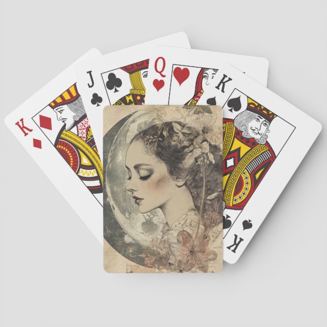 Baraja De Cartas Viejo Boho Sideview mujer y luna creciente (Reverso)