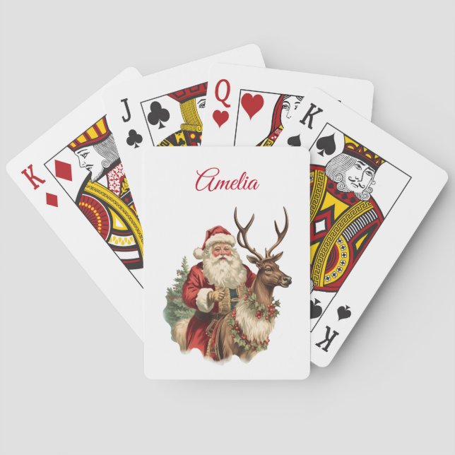 Baraja De Cartas Viejo Santa Claus montando Navidades de renos (Reverso)