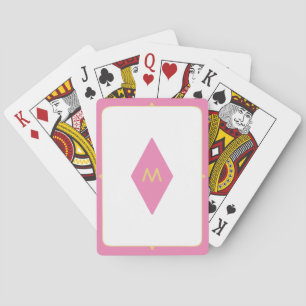 Baraja De Cartas Viñeta dorada rosada monogramada personalizada