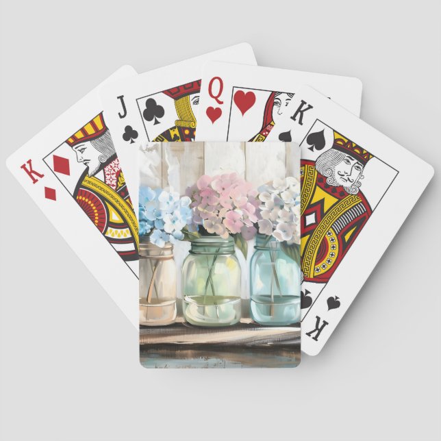 Baraja De Cartas Vintage Blossom Hydrangea Mason Jars (Reverso)
