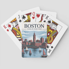 Baraja De Cartas Vintage Boston Massachusetts Cityscape & Sailboat