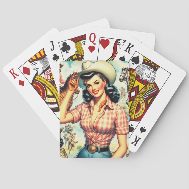 Baraja De Cartas Vintage Cowgirl Seamless Ilustracion (Reverso)