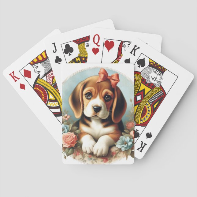 Baraja De Cartas Vintage Cute Beagle Puppy (Reverso)