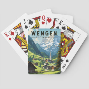 Baraja De Cartas Vintage de arte de viajes de Wengen Suiza