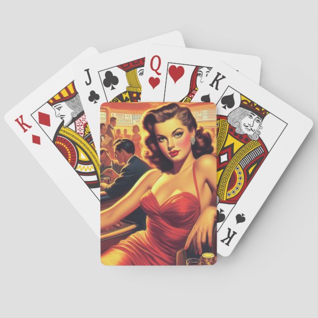 Baraja De Cartas Vintage Glamour Chica Vestido Rojo (Reverso)