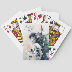 Baraja De Cartas Vintage Joyeux Noël con Chica y muñeca