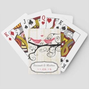 Baraja De Cartas Vintage Pájaros De Amor Rosa Boda Regalo Tarjeta D