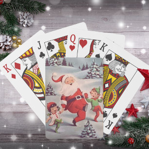 Baraja De Cartas Vintage Retro Santa bailando con Navidades elfos