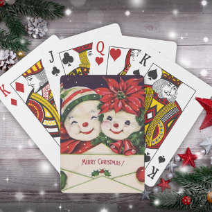 Baraja De Cartas Vintage Retro Snowman Couple Navidades