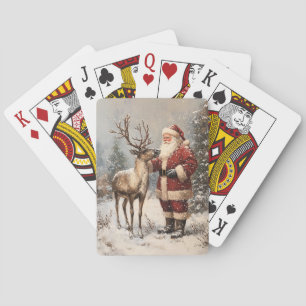 Baraja De Cartas Vintage Santa Petting A Reindeer Painting