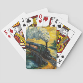 Baraja De Cartas Vintage Steam Engine crossing Bridge painting