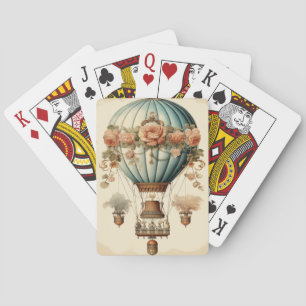 Baraja De Cartas Vintage Steampunk Floral Blue Hot Air Balloon