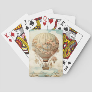 Baraja De Cartas Vintage Steampunk Floral Blue Hot Air Balloon (2)