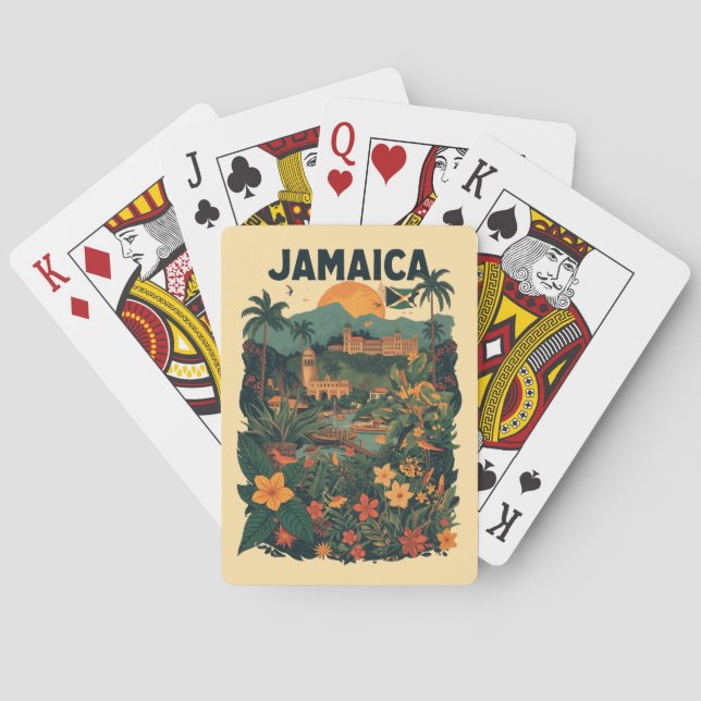 Baraja De Cartas Vintage Style Jamaica Travel Illustration (Reverso)