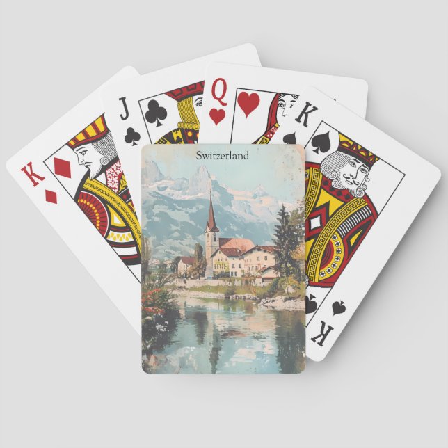 Baraja De Cartas Vintage Suiza Alpes suizos (Reverso)