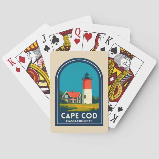 Baraja De Cartas Vintage Travel Cape Cod Nauset Lighthouse Retro (Reverso)