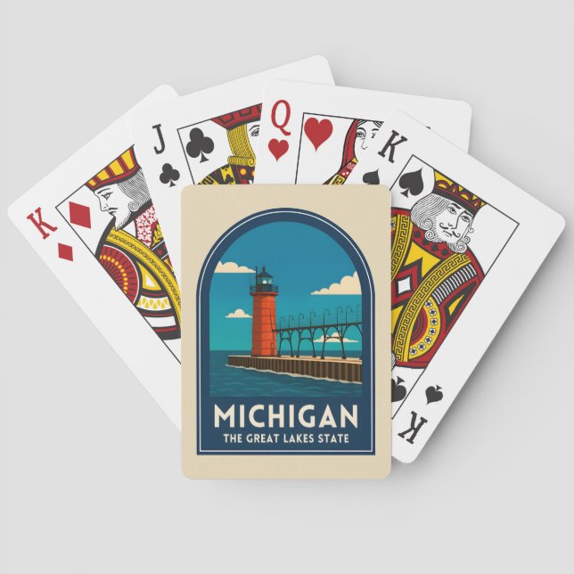 Baraja De Cartas Vintage Travel Michigan Lighthouse Retro Scenic (Reverso)