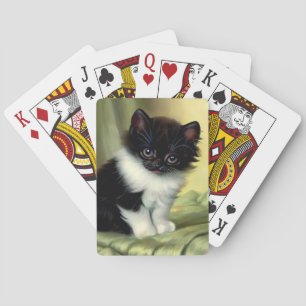 Baraja De Cartas Vintage Tuxedo Kitten Ilustracion