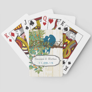 Baraja De Cartas Vintage Verde azulada Aves de Amor Boda Regalo Jug