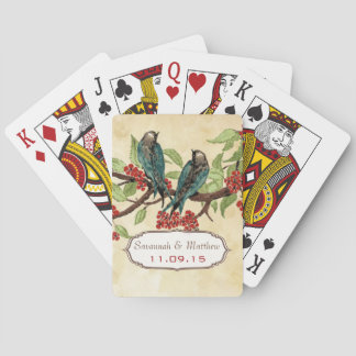 Baraja De Cartas Vintage Verde azulada Aves de Amor Boda Regalo Jug
