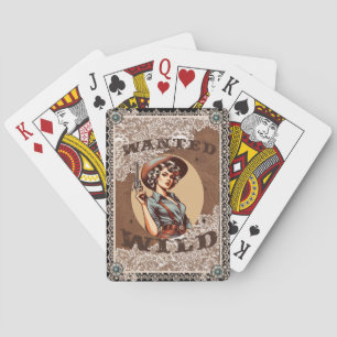 Baraja De Cartas Vintage Western Wanted and Wild Cowgirl