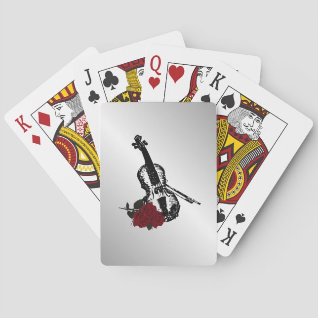 Baraja De Cartas Violín y Rosas Plata (Reverso)