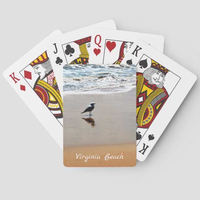 Baraja De Cartas Virginia Beach ~ Gaviota, arena y océano (Reverso)