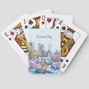 Baraja De Cartas Vista de la ciudad de verano azul rosa chic