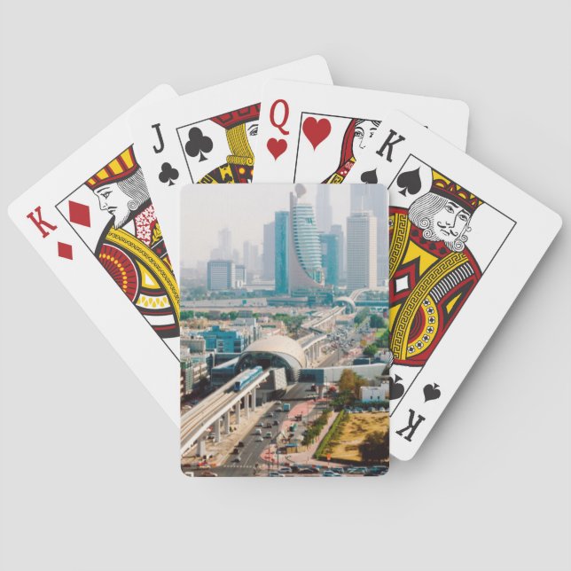 Baraja De Cartas Vista de la línea de metro de la ciudad y rascacie (Reverso)