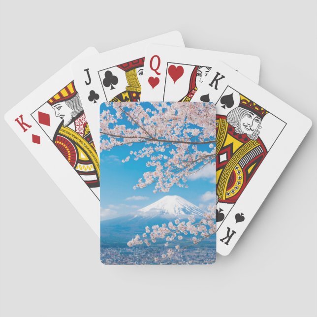 Baraja De Cartas Vista del monte Fuji con las flores de cerezo (Reverso)