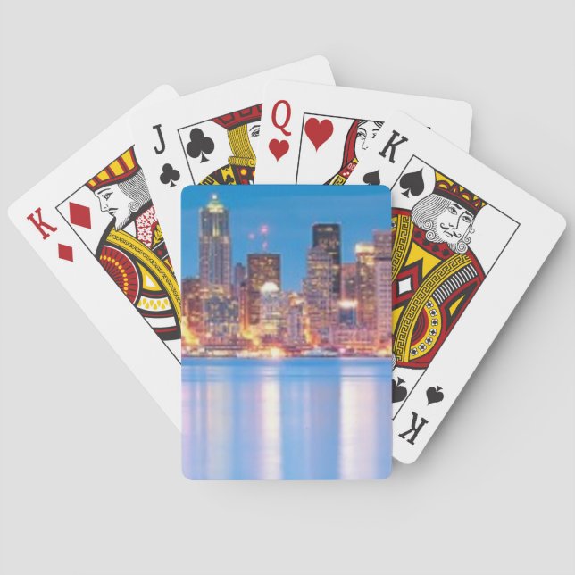Baraja De Cartas Vista en horario azul del centro de Seattle (Reverso)