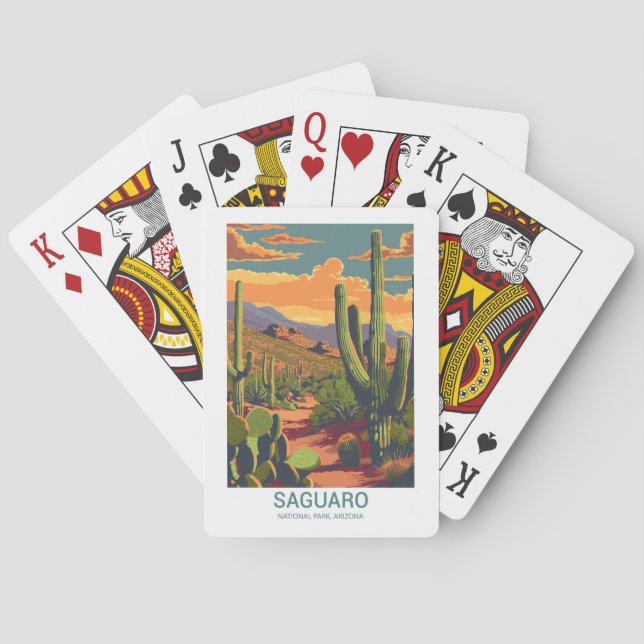 Baraja De Cartas Vista escénica de Retro Saguaro (Reverso)