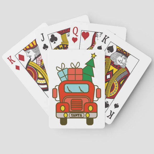 Baraja De Cartas Vista frontal del camión Santa Feliz Navidad (Reverso)