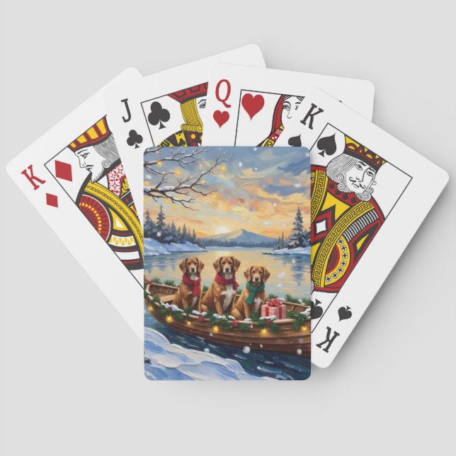 Baraja De Cartas Vizsla Christmas Boat Holiday (Reverso)