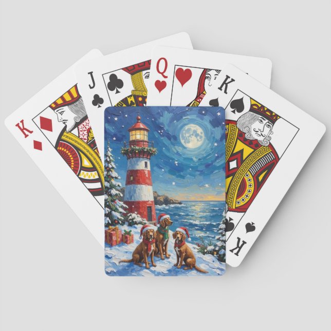 Baraja De Cartas Vizsla Christmas Lighthouse Holiday (Reverso)