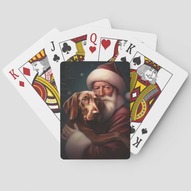 Baraja De Cartas Vizsla con Navidades festivos de Santa Claus (Reverso)