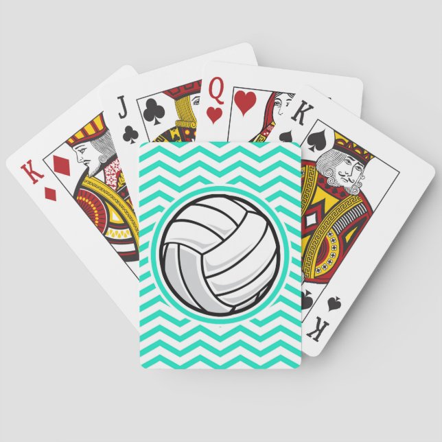 Baraja De Cartas Voleibol; Aqua Green Chevron (Reverso)