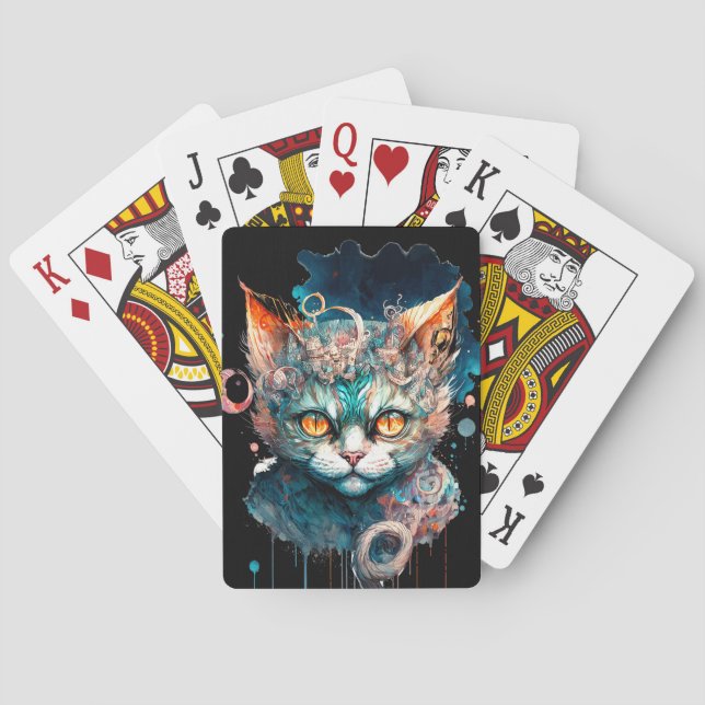 Baraja De Cartas Watercolor cat en estilo steampunk (Reverso)