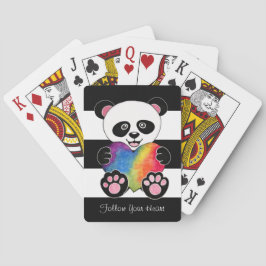 Baraja De Cartas Watercolor Cute Panda Con Corazón Arcoiris