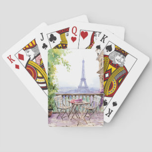 Baraja De Cartas Watercolor Eiffel Tower Paris Café Francés